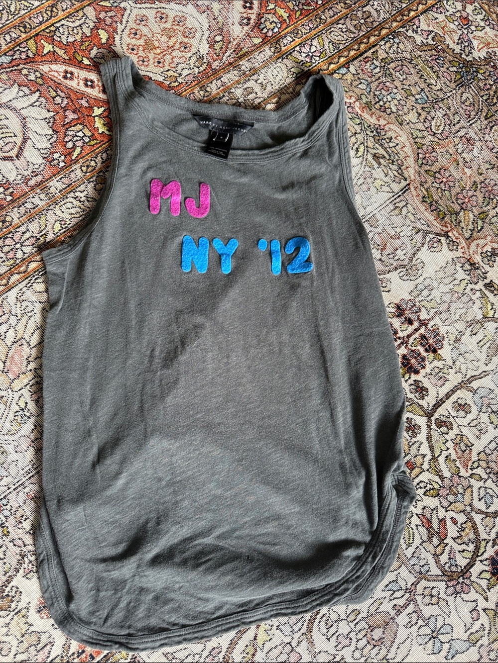 Women’s Marc Jacobs Gray Tank Top with Pink & Blue Accent Letters small